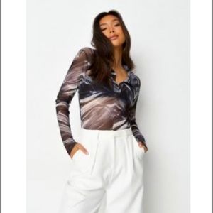 Black Abstract Mesh Bodysuit Size 8